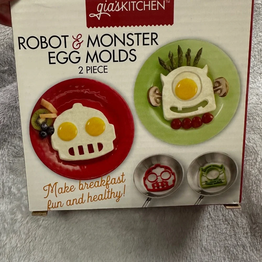 Gia's Kitchen Egg Molds Set of 3 Kids Breakfast Silicone Cat Dog Robot Monster